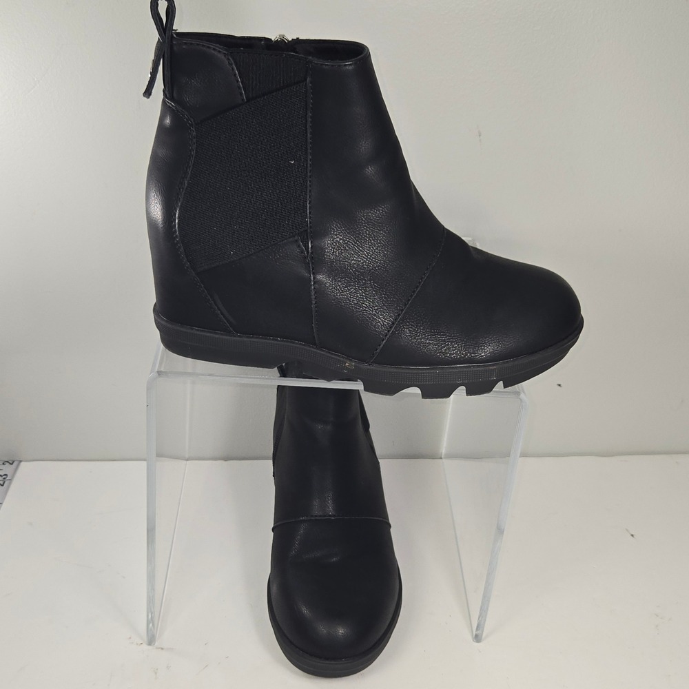 Athlefit Womens Black Wedge Ankle Boots Side Zip Hidden Heel Booties Size 8